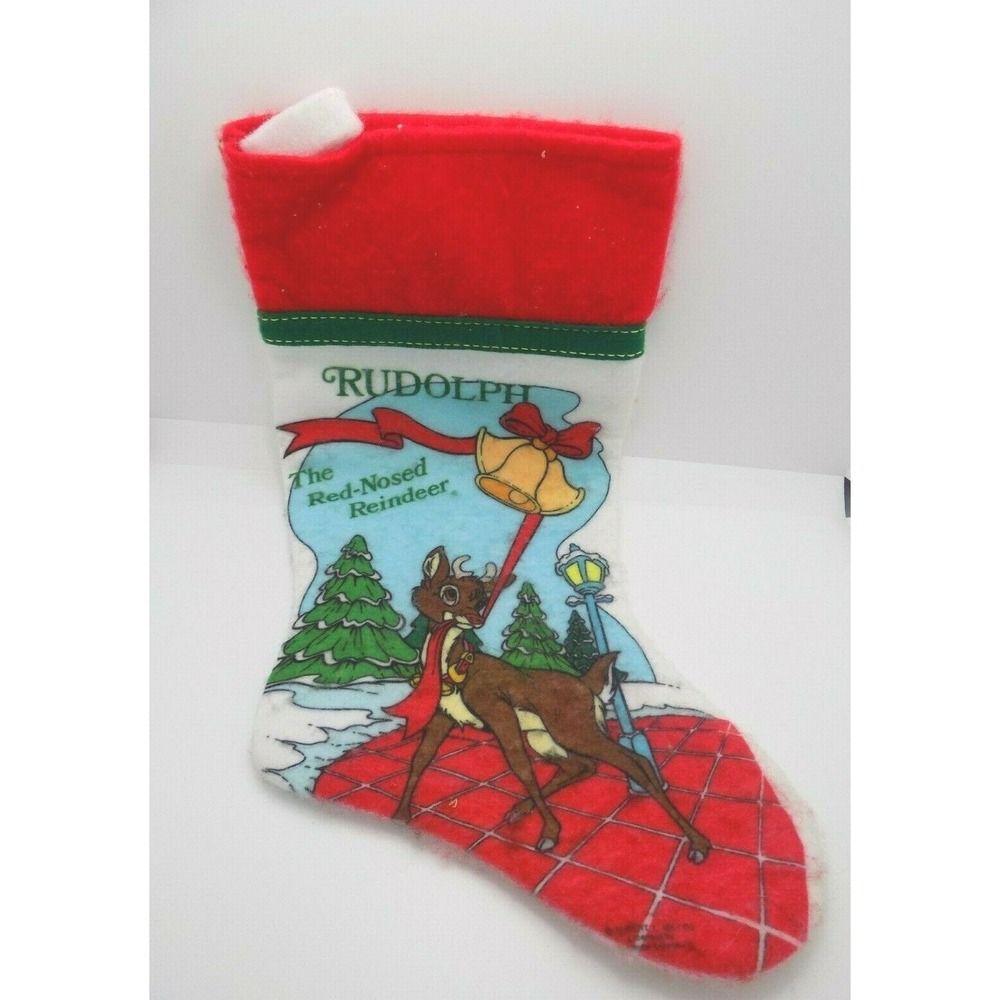 Vintage Rudolph the Red-Nosed Reindeer Christmas Stocking Felt Retro Holiday
